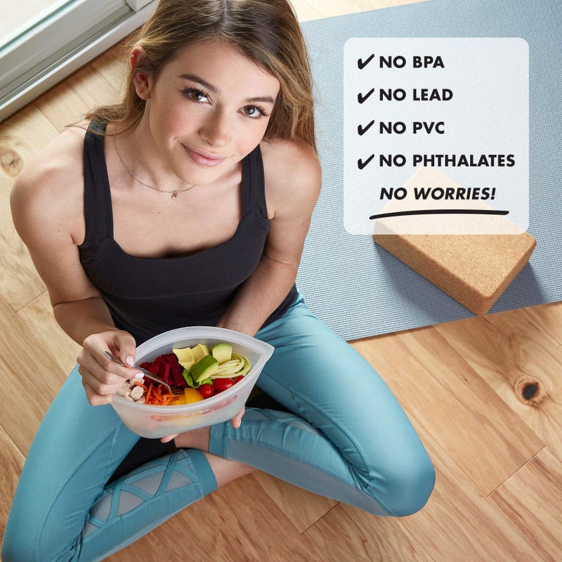 Zip Top Reusable Food Storage Bags | 2 Bag Set [Gray] | Silicone Meal Prep Container | Microwave, Dishwasher and Freezer Safe | Made in the USA - Image 5